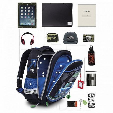 Рюкзак школьный GRIZZLY RAz-187-10 /2 black/blue