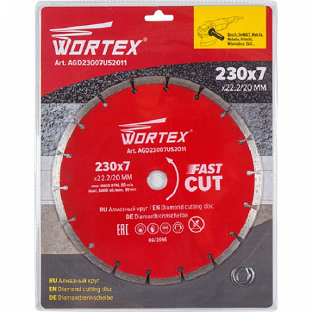 Алмазный круг Wortex 230х22 мм универсальный сегмент AGD23007US2011