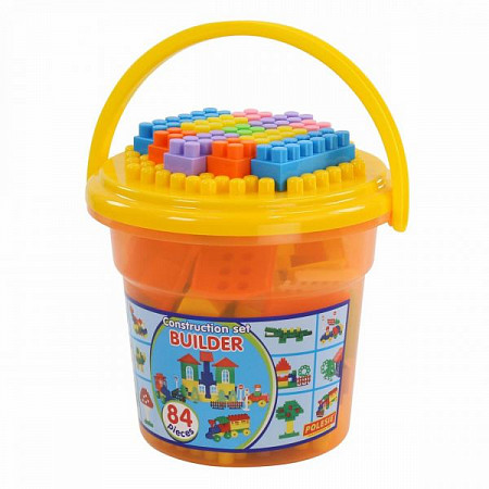 Конструктор Полесье Строитель 84 элемента в ведре Макси 37213
