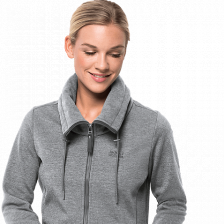 На картинке изображен Джемпер женский Jack Wolfskin Sky Thermic Jacket Women medium grey Джемпер женский Jack Wolfskin Sky Thermic Jacket Women medium grey