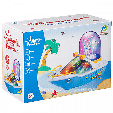 На картинке изображен Игрушка пластмассовая на батарейках пароход с 3D фонтаном ND088 Игрушка пластмассовая на батарейках пароход с 3D фонтаном ND088