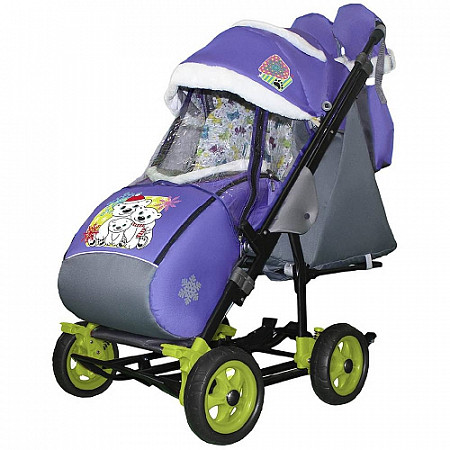 Санки-коляска Galaxy Три медведя на фиолетовом на больших колёсах City-3-1 purple