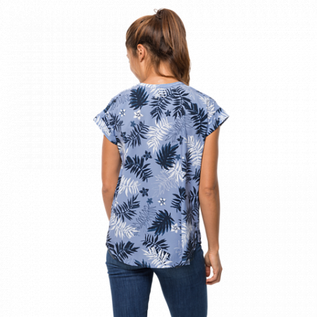 На картинке изображен Рубашка женская Jack Wolfskin Victoria Leaf Shirt W shirt blue all over Рубашка женская Jack Wolfskin Victoria Leaf Shirt W shirt blue all over