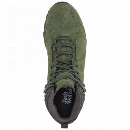 На картинке изображен Ботинки мужские Jack Wolfskin Cascade Hike Lt Texapore Mid M dark moss / phantom Ботинки мужские Jack Wolfskin Cascade Hike Lt Texapore Mid M dark moss / phantom
