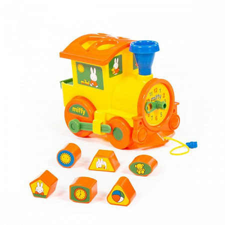На картинке изображен Логический паровозик Полесье Миффи с 6 кубиками №1 64240 Логический паровозик Полесье Миффи с 6 кубиками №1 64240