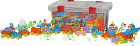 На картинке изображен Конструктор Полесье Строитель 505 элементов в контейнере 52803 Конструктор Полесье Строитель 505 элементов в контейнере 52803