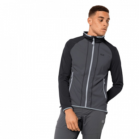 На картинке изображен Спортивная куртка мужская Jack Wolfskin Hydro Hooded Light Jacket M ebony Спортивная куртка мужская Jack Wolfskin Hydro Hooded Light Jacket M ebony