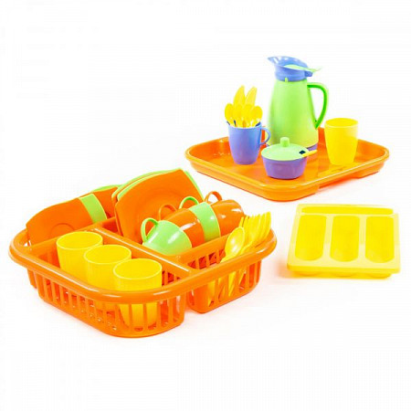 На картинке изображен Набор детской посуды Полесье с сушилкой 40718 Набор детской посуды Полесье с сушилкой 40718