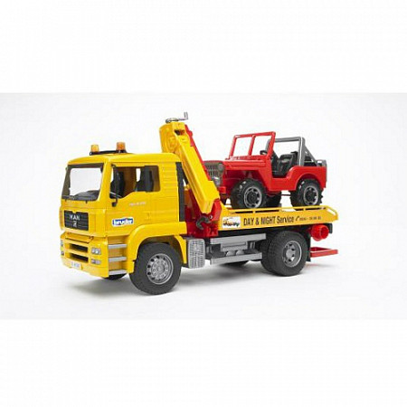 Игрушка Bruder Эвакуатор MAN с портативным краном и внедорожником (подходит модуль со звуком и светом "H") 02-750