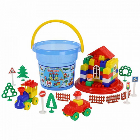 Конструктор Полесье Строитель 84 элемента в ведре Макси 37213