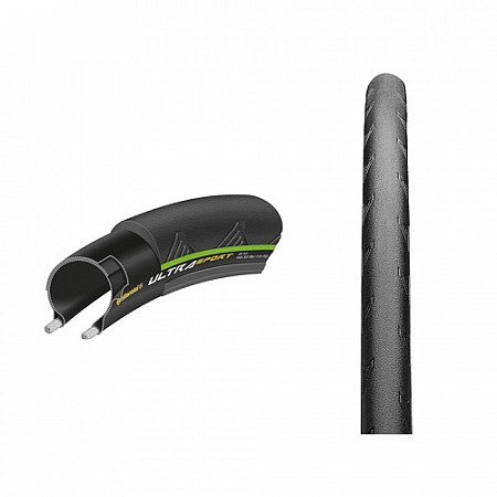 На картинке изображен Покрышка Continental Ultra Sport II, 700 x 25C 25-622 150175 black/green ZCO50175 Покрышка Continental Ultra Sport II, 700 x 25C 25-622 150175 black/green ZCO50175