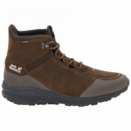 На картинке изображен Ботинки мужские Jack Wolfskin Coogee Texapore Wt Mid M dark wood / phantom Ботинки мужские Jack Wolfskin Coogee Texapore Wt Mid M dark wood / phantom
