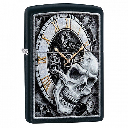 Зажигалка Zippo Skull Clock 29854 black matte