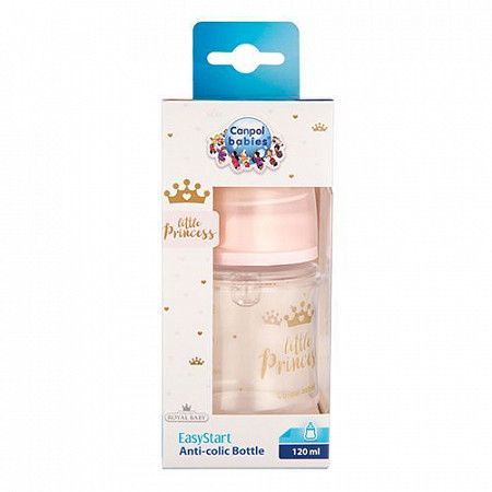 Антиколиковая бутылочка для кормления Canpol babies Easy Start ROYAL BABY с широким горлышком 120 мл., 0+ мес. (35/233_pin) pink