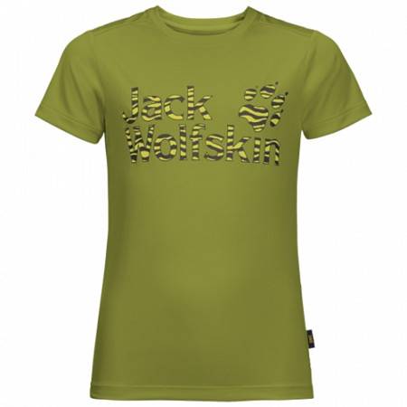 На картинке изображен Футболка детская Jack Wolfskin Jungle T Kids green tea Футболка детская Jack Wolfskin Jungle T Kids green tea