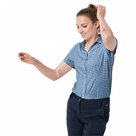 На картинке изображен Рубашка женская Jack Wolfskin Kepler Shirt Women ocean wave checks Рубашка женская Jack Wolfskin Kepler Shirt Women ocean wave checks
