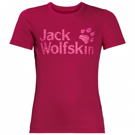 На картинке изображен Футболка детская Jack Wolfskin Jungle T Kids azalea red Футболка детская Jack Wolfskin Jungle T Kids azalea red