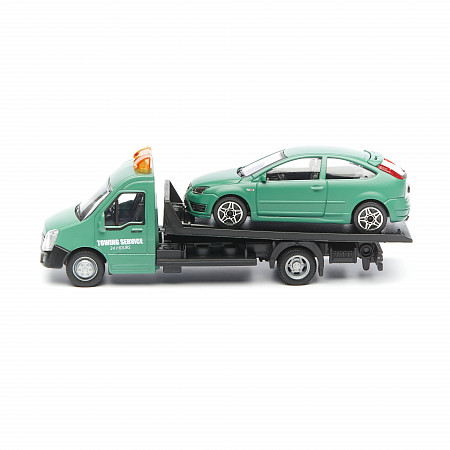 Масштабная модель автомобиля Bburago Street Fire Эвакуатор и Ford Focus ST 1:43 (18-31400) Black/Green
