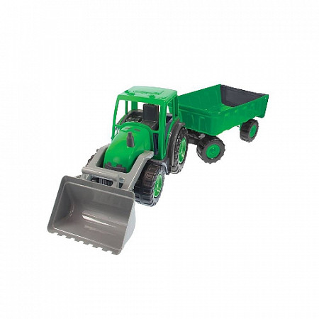 Трактор большой Mochtoys С ковшом и прицепом 11675 green