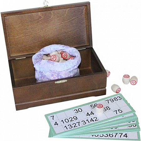 На картинке изображен Лото бочонок деревянный в деревянной шкатулке тонированный Лото бочонок деревянный в деревянной шкатулке тонированный