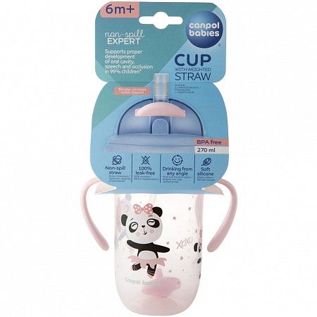 Поильник непроливающий Canpol babies Exotic Animals с трубочкой и утяжелителем 270 мл 6+ (56/606_pin) pink