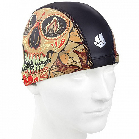 Шапочка для бассейна (плавания) взрослая Mad Wave Tomb Face PU Coated black