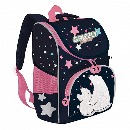 На картинке изображен Рюкзак школьный с мешком GRIZZLY RAm-184-2 /2 dark blue/pink Рюкзак школьный с мешком GRIZZLY RAm-184-2 /2 dark blue/pink