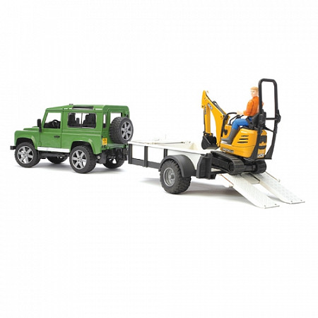Игрушка Bruder Внедорожник Land Rover Defender c прицепом-платформой, гусеничным мини экскаватором 8010 CTS и рабоч 02-593