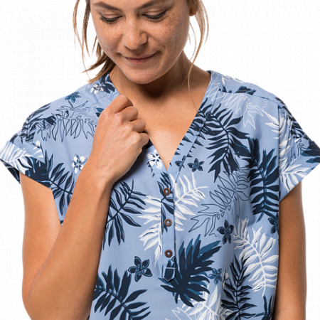 На картинке изображен Рубашка женская Jack Wolfskin Victoria Leaf Shirt W shirt blue all over Рубашка женская Jack Wolfskin Victoria Leaf Shirt W shirt blue all over