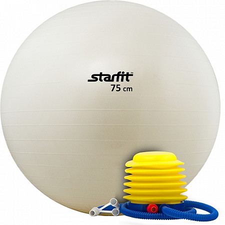 Мяч гимнастический, для фитнеса (фитбол) с насосом Starfit GB-102 75 см white, антивзрыв