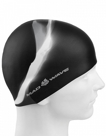 На картинке изображен Шапочка для бассейна (плавания) взрослая Mad Wave Multi Adult black/white Шапочка для бассейна (плавания) взрослая Mad Wave Multi Adult black/white