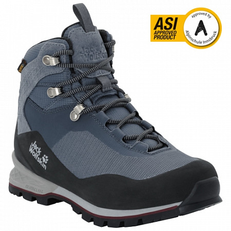 На картинке изображен Водонепроницаемые ботинки для треккинга женские Jack Wolfskin Wilderness Lite Texapore Mid W pebble grey / burgundy Водонепроницаемые ботинки для треккинга женские Jack Wolfskin Wilderness Lite Texapore Mid W pebble grey / burgundy