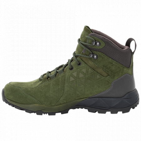 На картинке изображен Ботинки мужские Jack Wolfskin Cascade Hike Lt Texapore Mid M dark moss / phantom Ботинки мужские Jack Wolfskin Cascade Hike Lt Texapore Mid M dark moss / phantom