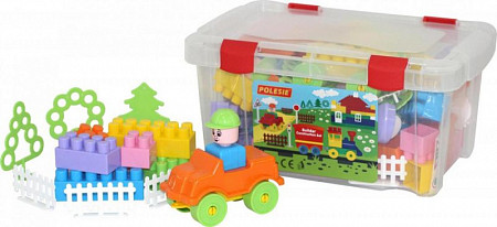 Конструктор Полесье Строитель 71 элемент в контейнере 50472