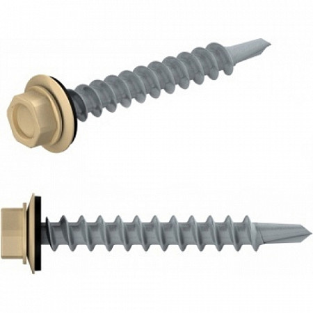 На картинке изображен Саморез кровельный Starfix 4.8х29 мм PT1 шайба с прокладка по дереву (5000 шт) RAL 1014 Саморез кровельный Starfix 4.8х29 мм PT1 шайба с прокладка по дереву (5000 шт) RAL 1014