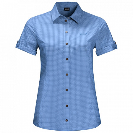 На картинке изображен Рубашка женская Jack Wolfskin Matata Shirt W cornflower checks Рубашка женская Jack Wolfskin Matata Shirt W cornflower checks