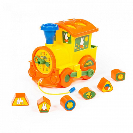 На картинке изображен Логический паровозик Полесье Миффи с 6 кубиками №1 64240 Логический паровозик Полесье Миффи с 6 кубиками №1 64240