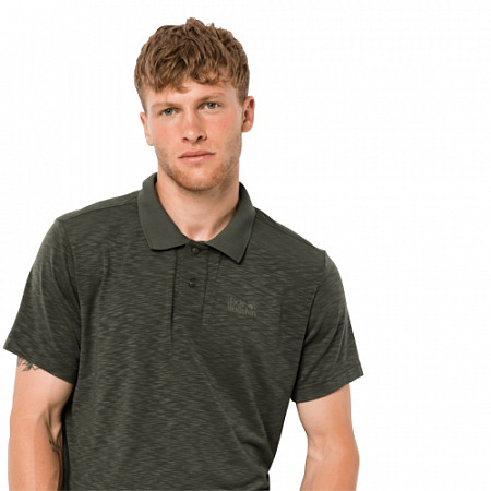 Рубашка поло мужская Jack Wolfskin Travel Polo Men dark moss