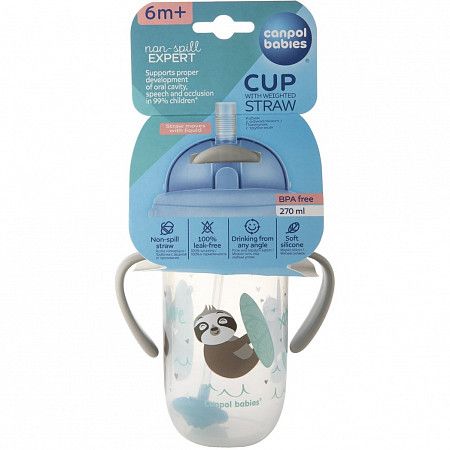 Поильник непроливающий Canpol babies Exotic Animals с трубочкой и утяжелителем 270 мл 6+ (56/606_grey) grey