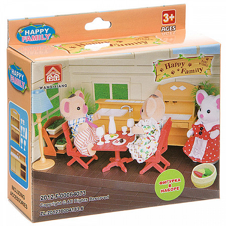 Игровой набор Happy Family 012-03B с фигуркой зверюшки, кухня