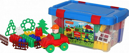 Конструктор Полесье Строитель 71 элемент в контейнере 50472