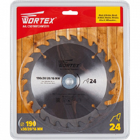 Диск пильный Wortex 190х30/20/16 мм 24 зуба CSD190T24W2011