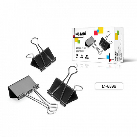 На картинке изображен Зажимы для бумаг Mazari 41 мм М-6898 black Зажимы для бумаг Mazari 41 мм М-6898 black