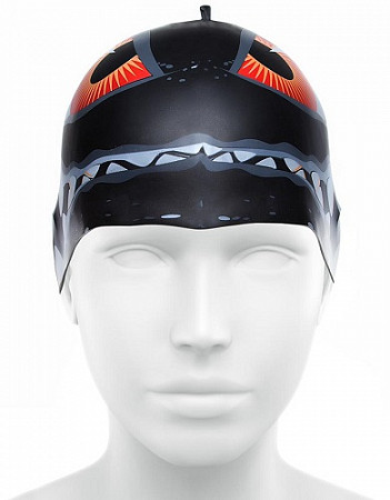Шапочка для бассейна (плавания) детская Mad Wave Silicone Junior with fin Shark black