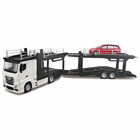 Автовоз Bburago Mercedes Benz Actros + машинка Bburago Ford Focus Combi (18-31456/18-31459) white