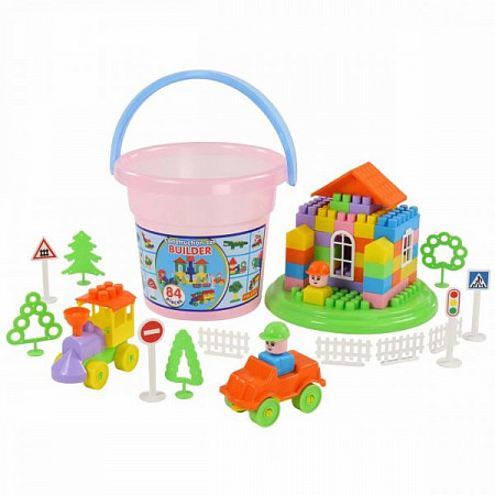 Конструктор Полесье Строитель 84 элемента в ведре Макси 37213