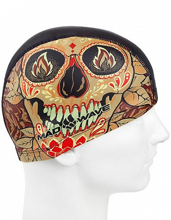 Шапочка для бассейна (плавания) взрослая Mad Wave Tomb Face PU Coated black