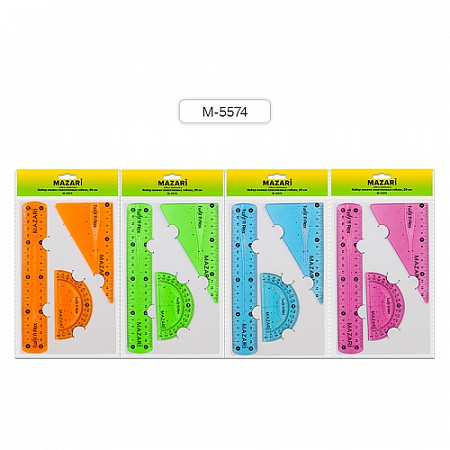 На картинке изображен Набор чертежный Mazari линейка угольник транспортир М-5574 Набор чертежный Mazari линейка угольник транспортир М-5574