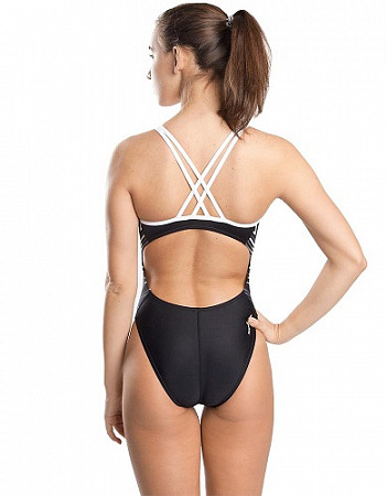 На картинке изображен Купальник спортивный женский Mad Wave Leaf black/white Купальник спортивный женский Mad Wave Leaf black/white