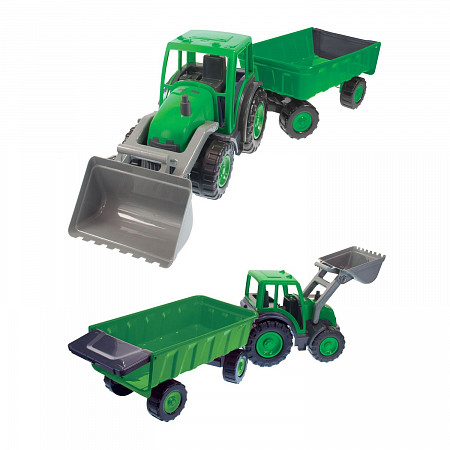 Трактор большой Mochtoys С ковшом и прицепом 11675 green